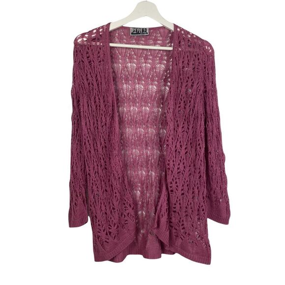 212 New York Loose Weave Crochet Open Front Cardigan size Small Mauve - Picture 1 of 4